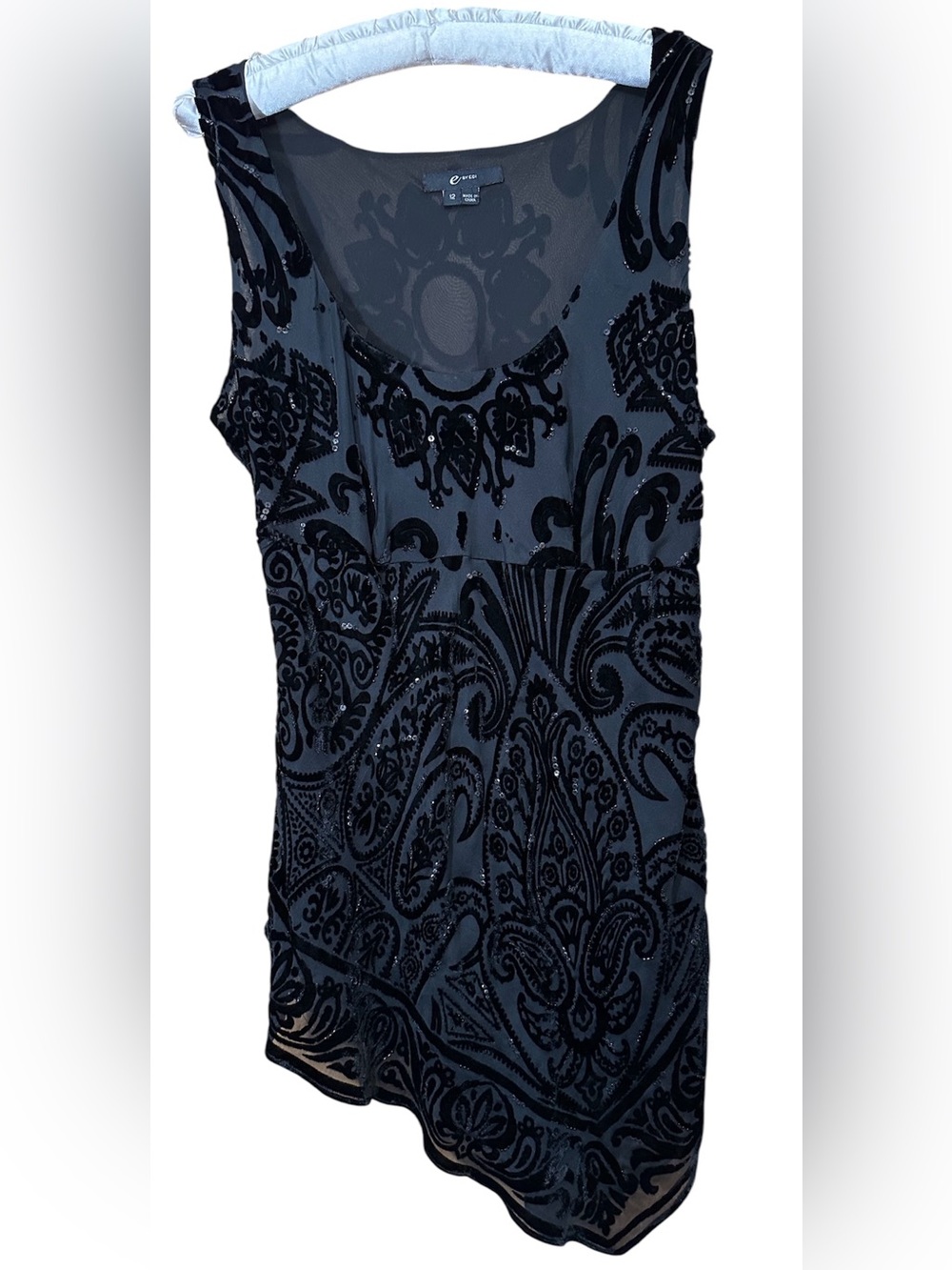 NWT E by ECI Black Velvet sequin mini dress size 12